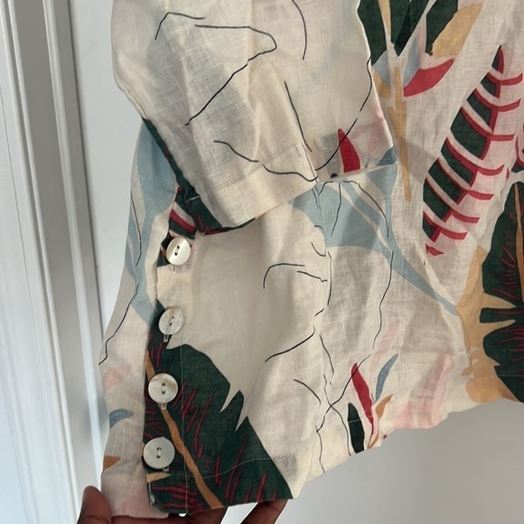 Cynthia Rowley Linen Top Button Down White Floral Size 1X - Picture 3 of 5